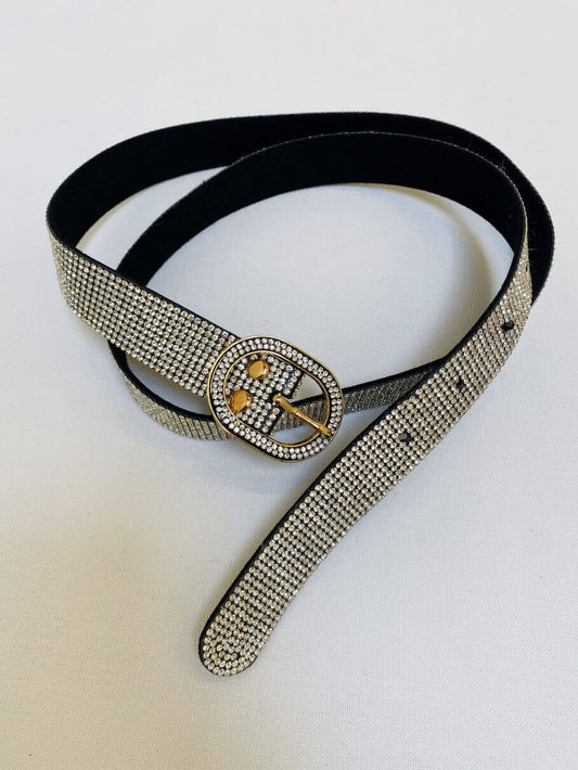 Schwarzer weicher Gürtel mit Silber Strasssteinen