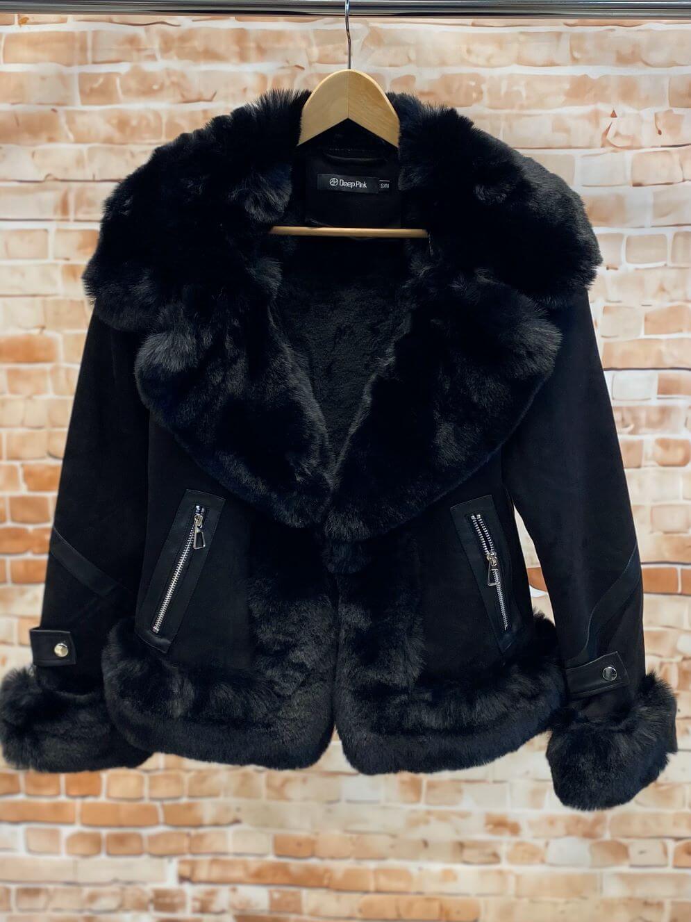 Veloursjacke mit Plüsch und Fellkragen