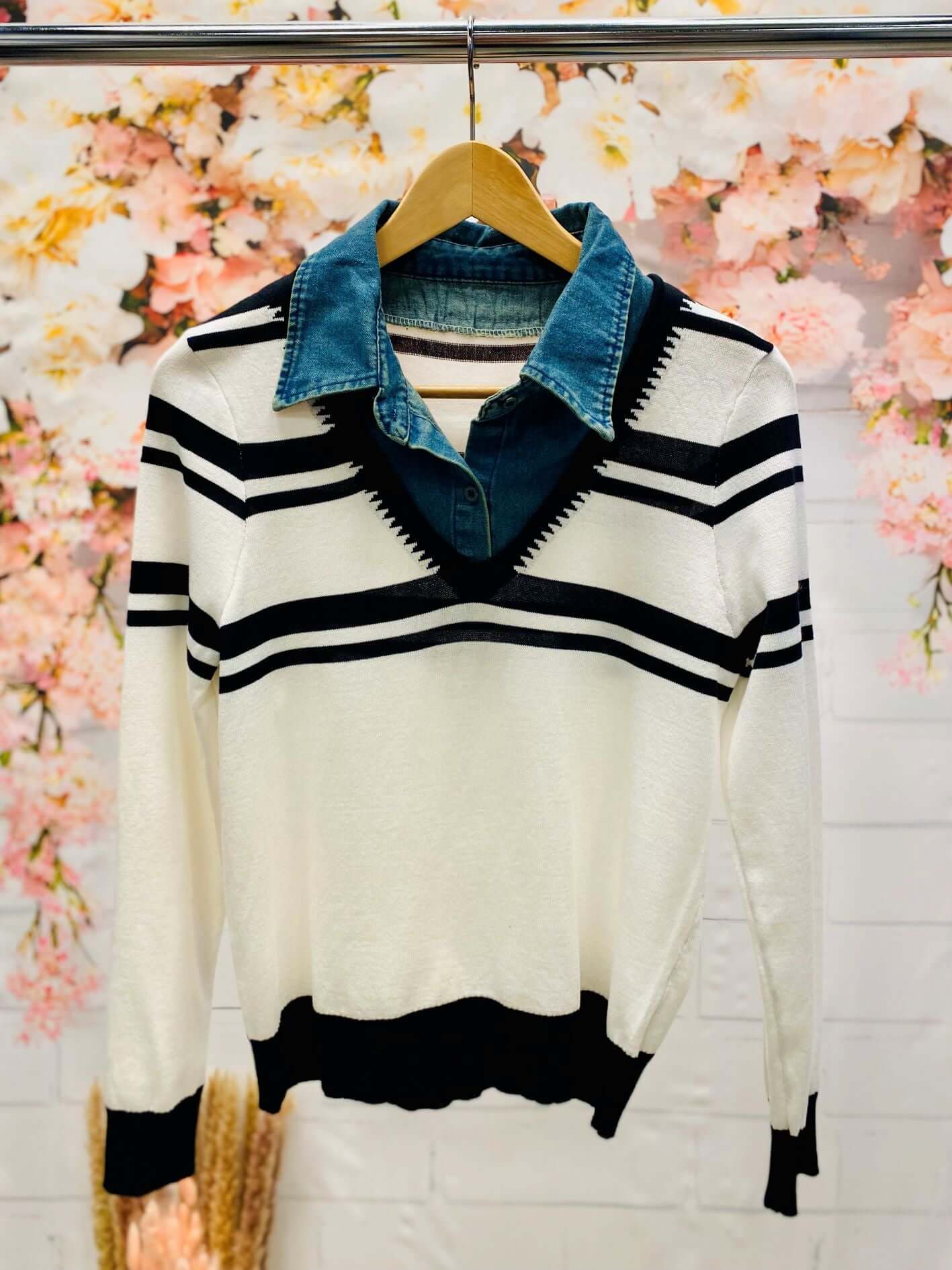 Langarmshirt mit Jeanskragen