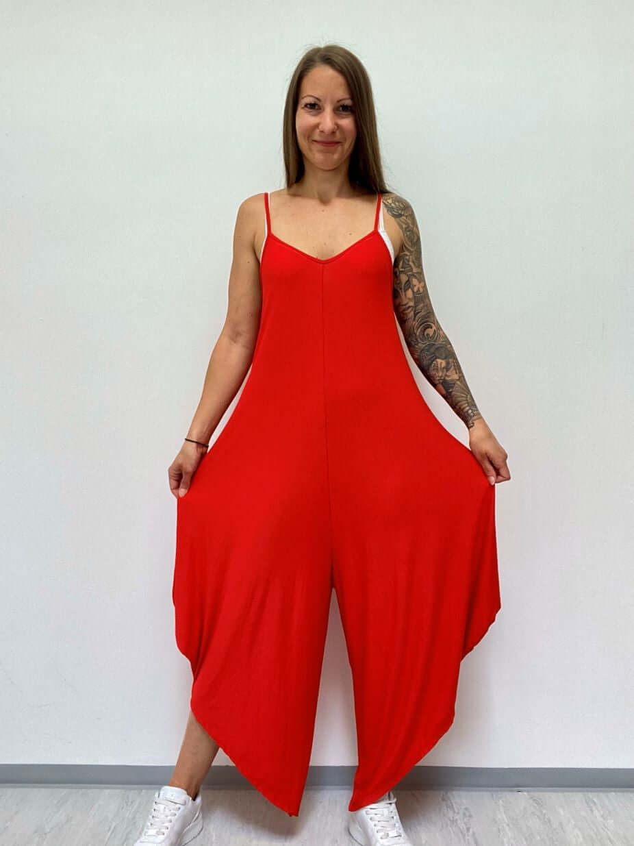 Einfarbiger Jumpsuit mit Spaghettiträgern