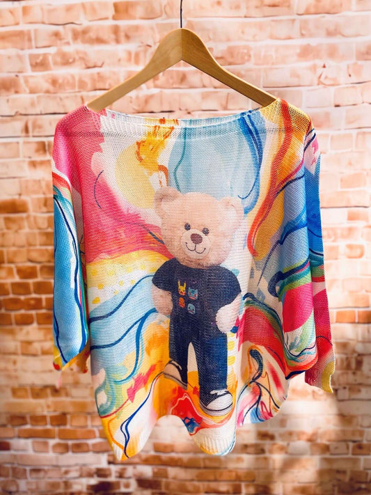 Kurzarm Netzpullis mit bunten Motiven