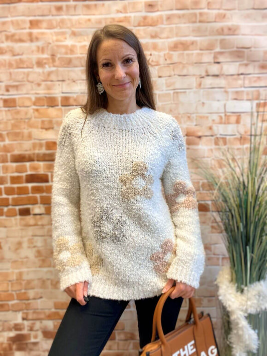 Weicher Woll-Pullover mit bunten Blumen