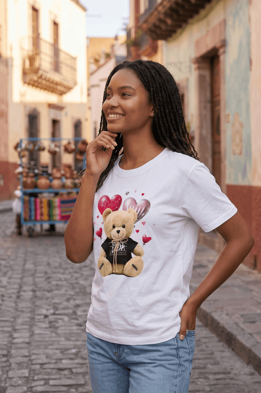 Weißes Kurzarmshirt mit süßem Teddy-Herz Motiv