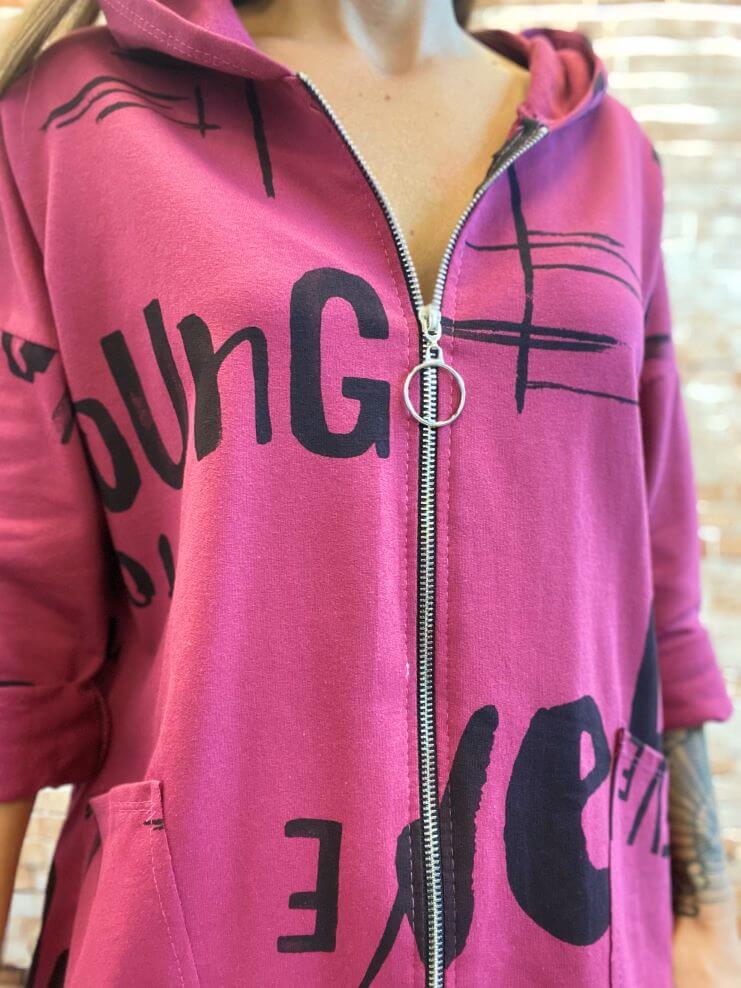 Oversize Weste aus Baumwolle mit Aufschrift - Beere