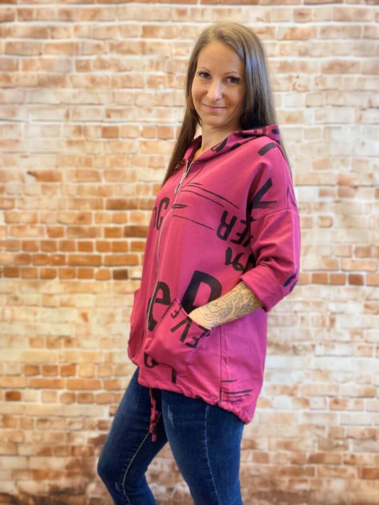 Oversize Weste aus Baumwolle mit Aufschrift - Beere