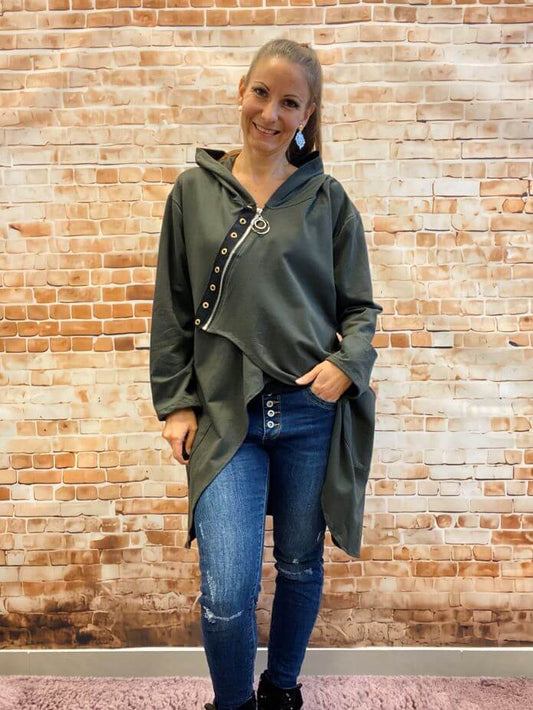 Lange Kapuzenweste mit kürzerem Zipp