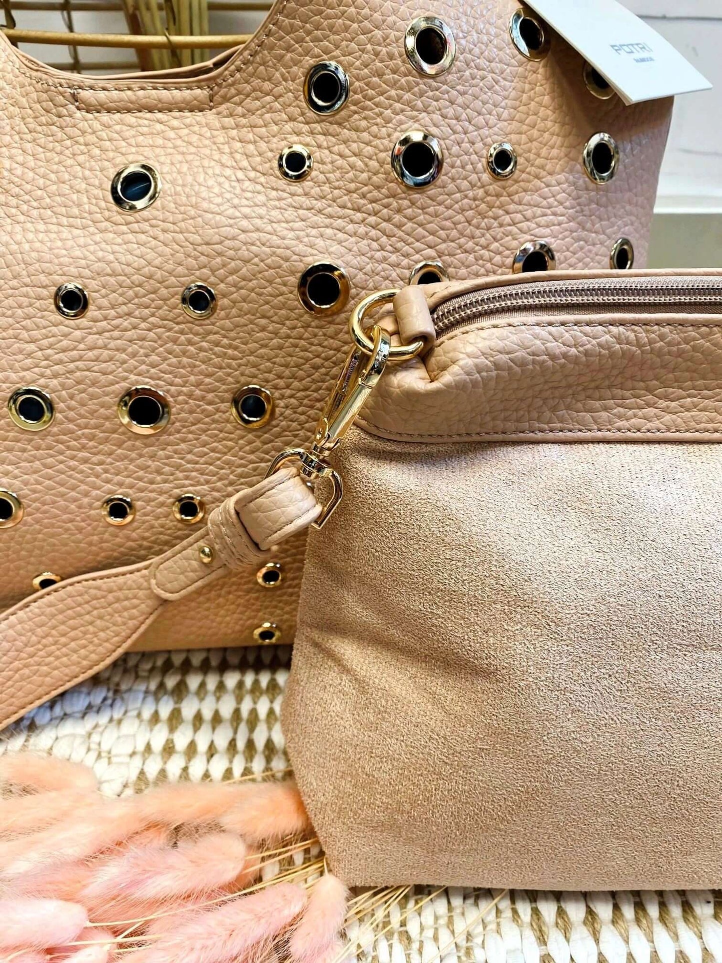 Beuteltasche mit goldenen Ösen & Innentasche - 2 in 1 Set