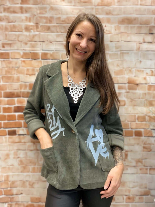 Cordblazer mit Graffiti-Schriftzug