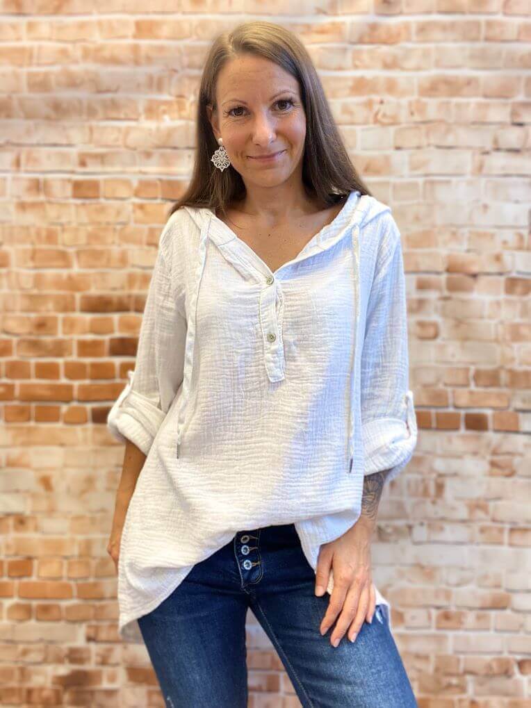 Lockere Bluse aus Baumwolle mit Kapuze