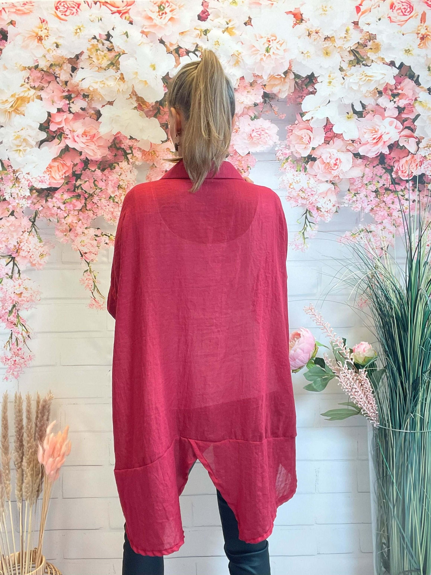Oversize Bluse mit Palmen - kurzarm