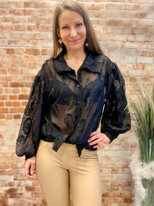 Netzbluse Netzhemd mit Blumenmuster