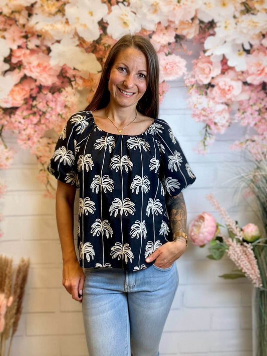 Schwarze Bluse mit Puffärmeln