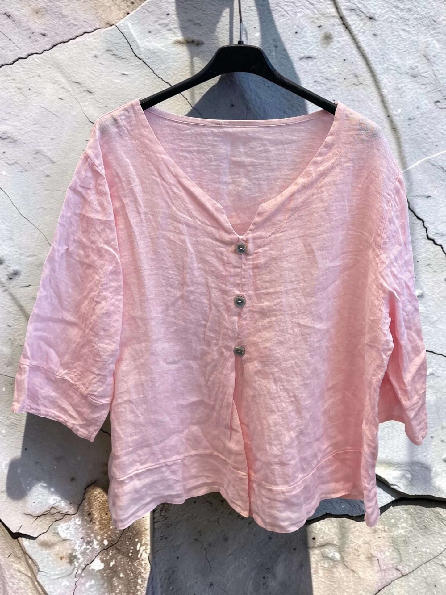 Kurzarm Leinenbluse mit Knopfleiste