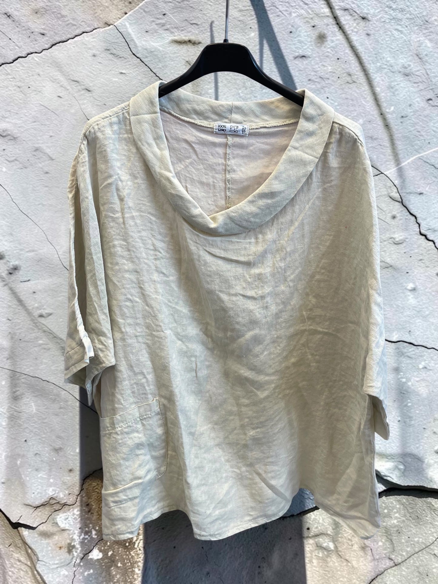 Kurzarm Leinenbluse mit Schalkragen - oversized