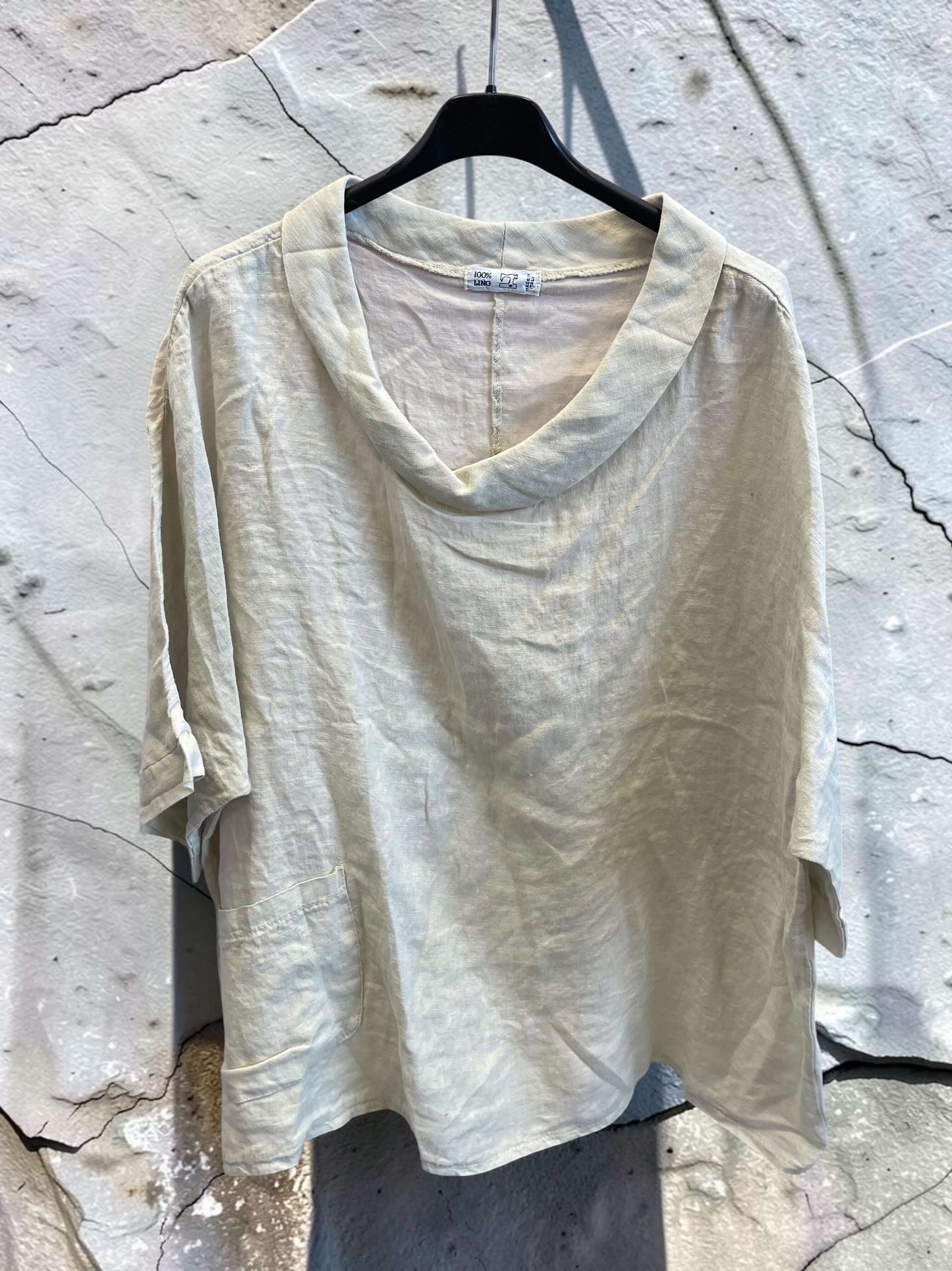 Kurzarm Leinenbluse mit Schalkragen - oversized