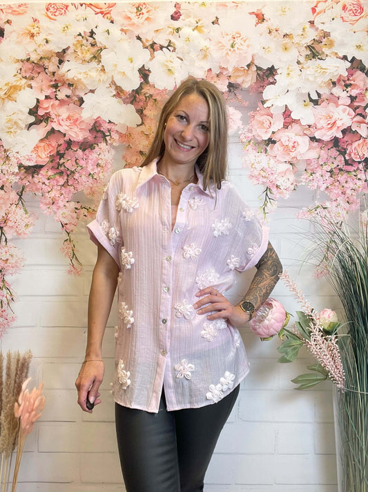 Transparente Bluse in Rosa mit Blumen
