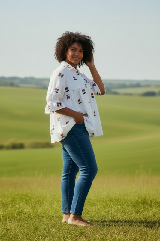 Weiße Oversized Bluse mit Aufdruck