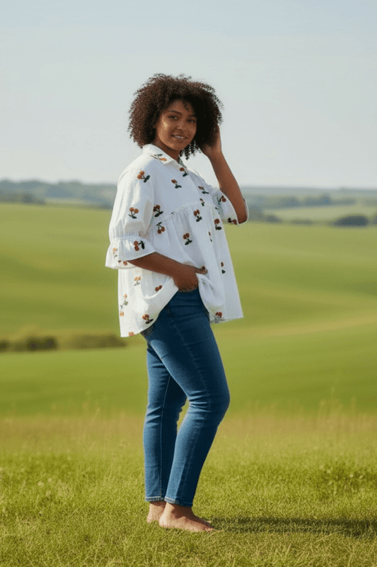 Weiße Oversized Bluse mit Aufdruck