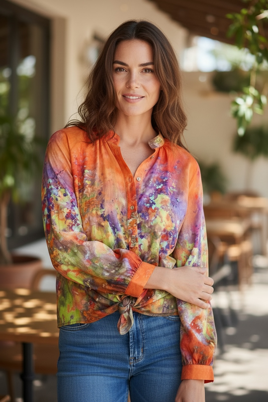 Elegante Aquarell-Bluse mit Seidenanteil