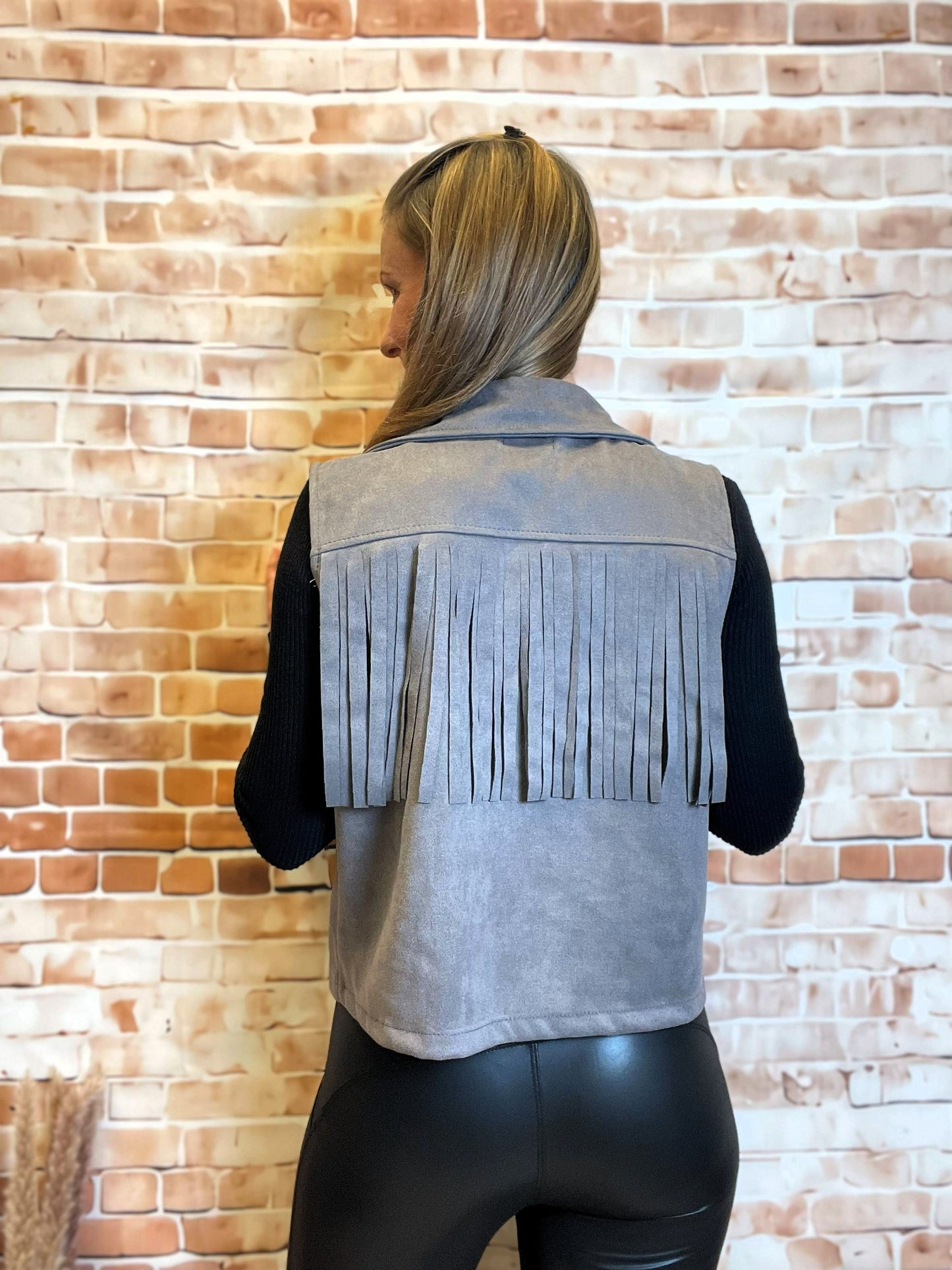 Fransen-Gilet aus Veloursstoff