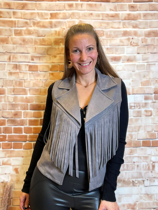 Fransen-Gilet aus Veloursstoff
