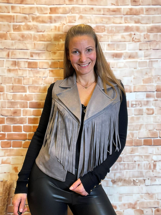 Fransen-Gilet aus Veloursstoff