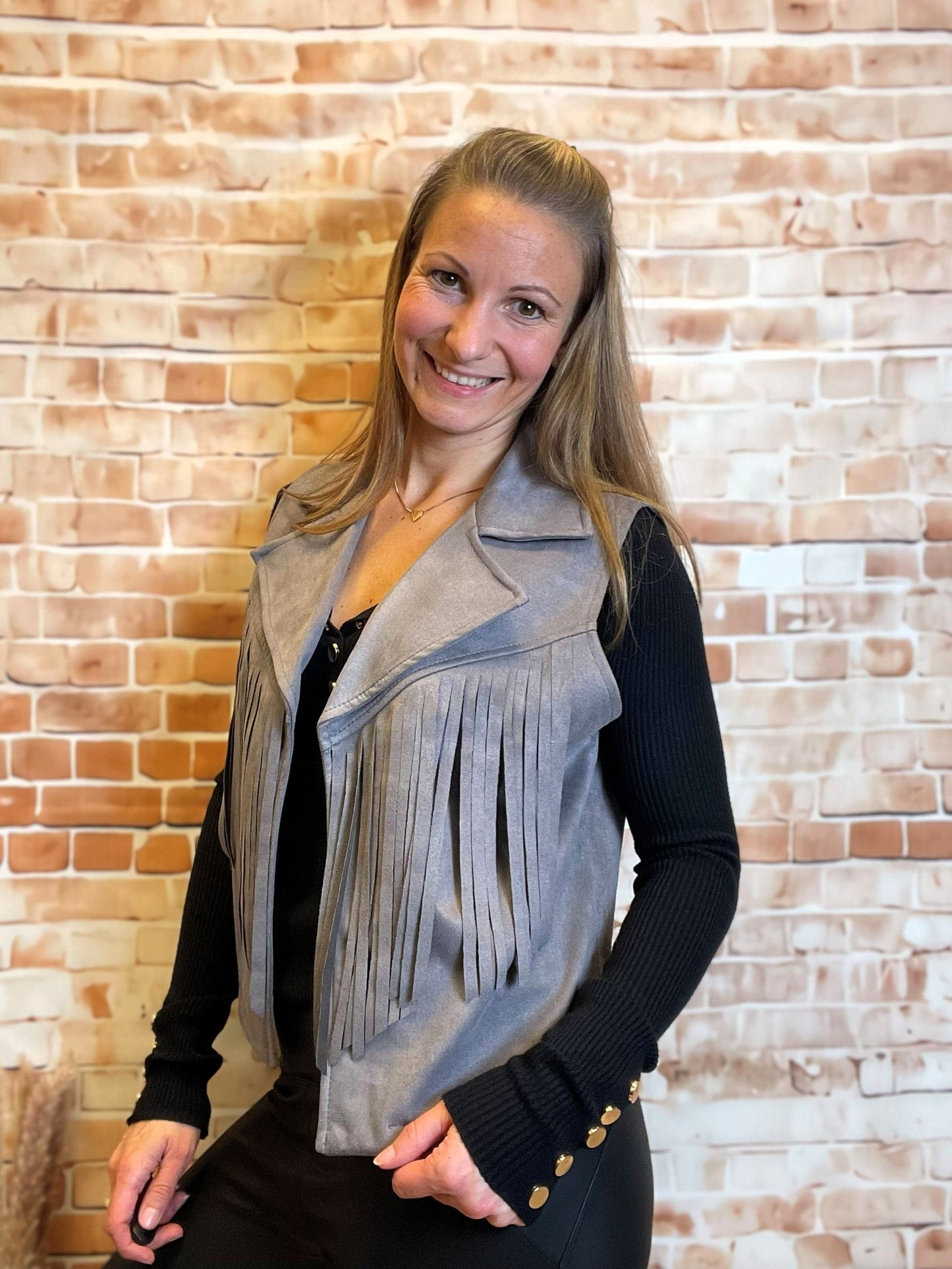 Fransen-Gilet aus Veloursstoff