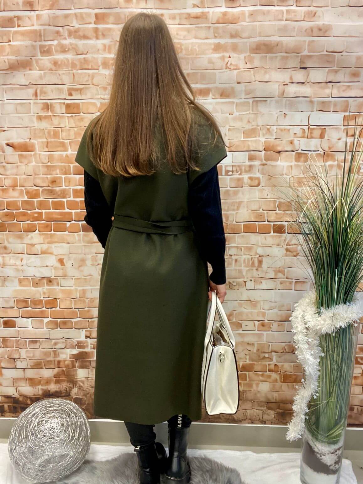 Langes Olivgrünes Fleece-Gilet