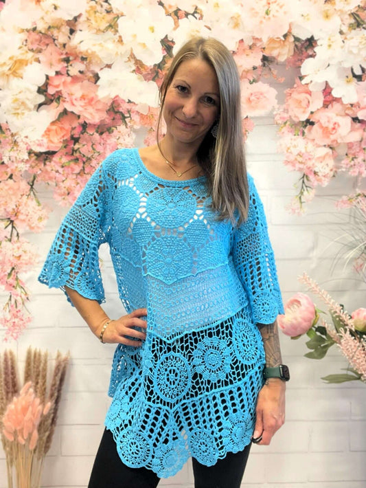 Längere Häkelbluse mit 3/4-Arm