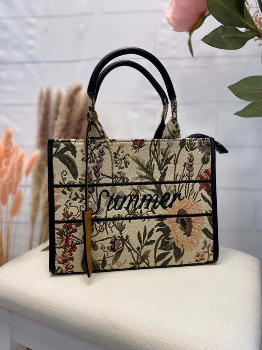 Kleine gemusterte Leinen-Handtasche "Summer"