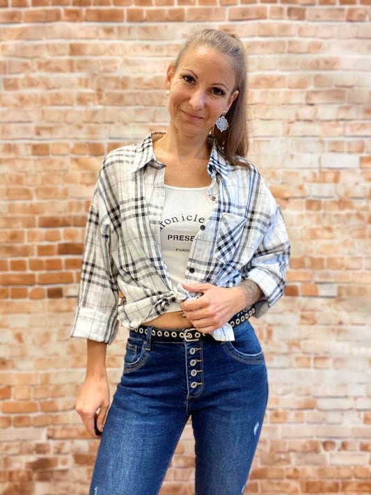 Kariertes Hemd in Weiß mit inkludiertem Top