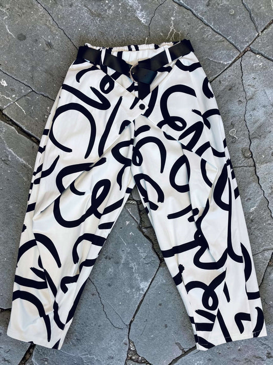 Ballon 7/8-Stoffhose mit Wickelverschluss - Weiß/Schwarz