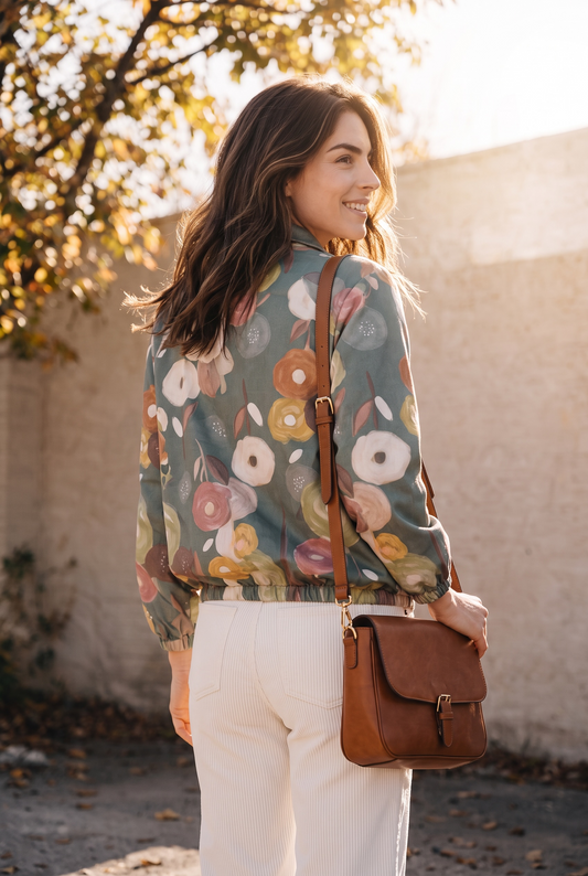 Blousonjacke mit floralem Print - Velours