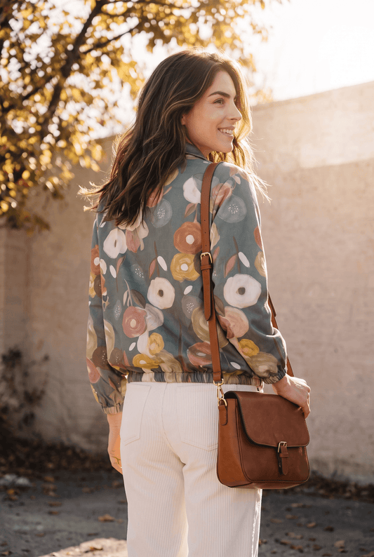 Blousonjacke mit floralem Print - Velours