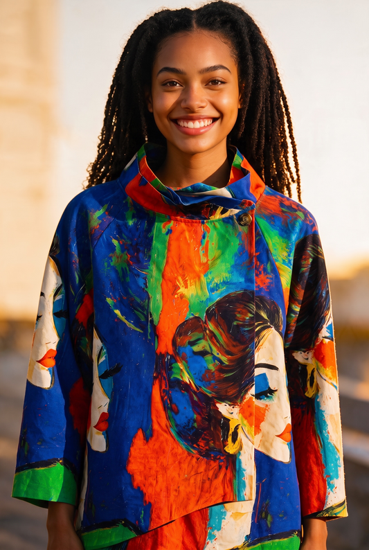 Ausgefallene Übergangsjacke mit künstlerischem Print