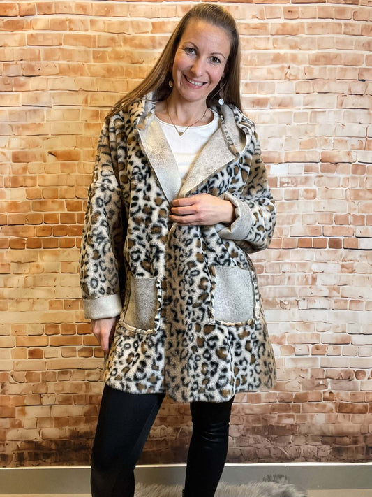 Wendejacke mit Leoprint - Beige
