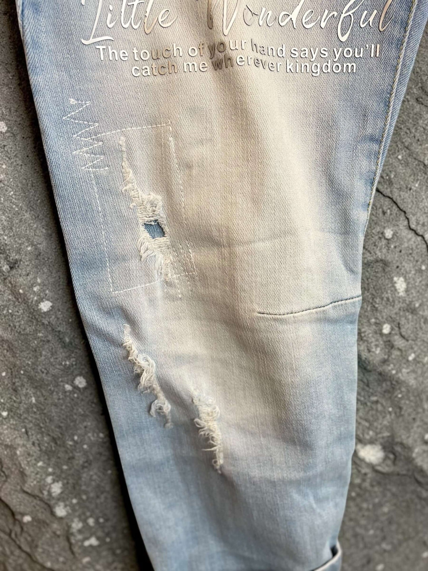 Hellblaue Sexy S. Woman Baggy Boyfriend Jeans "YES" - 7/8