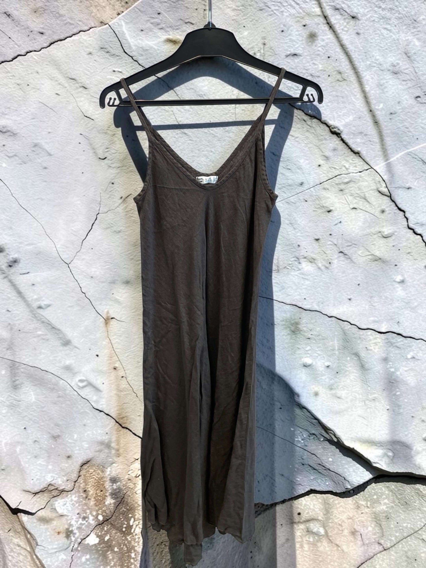 Midi Leinenkleid mit Spaghettiträgern - A-Linie