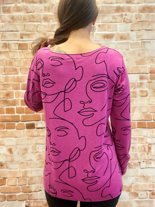 Viskose-Langarmshirt mit Gesichtsmotiv