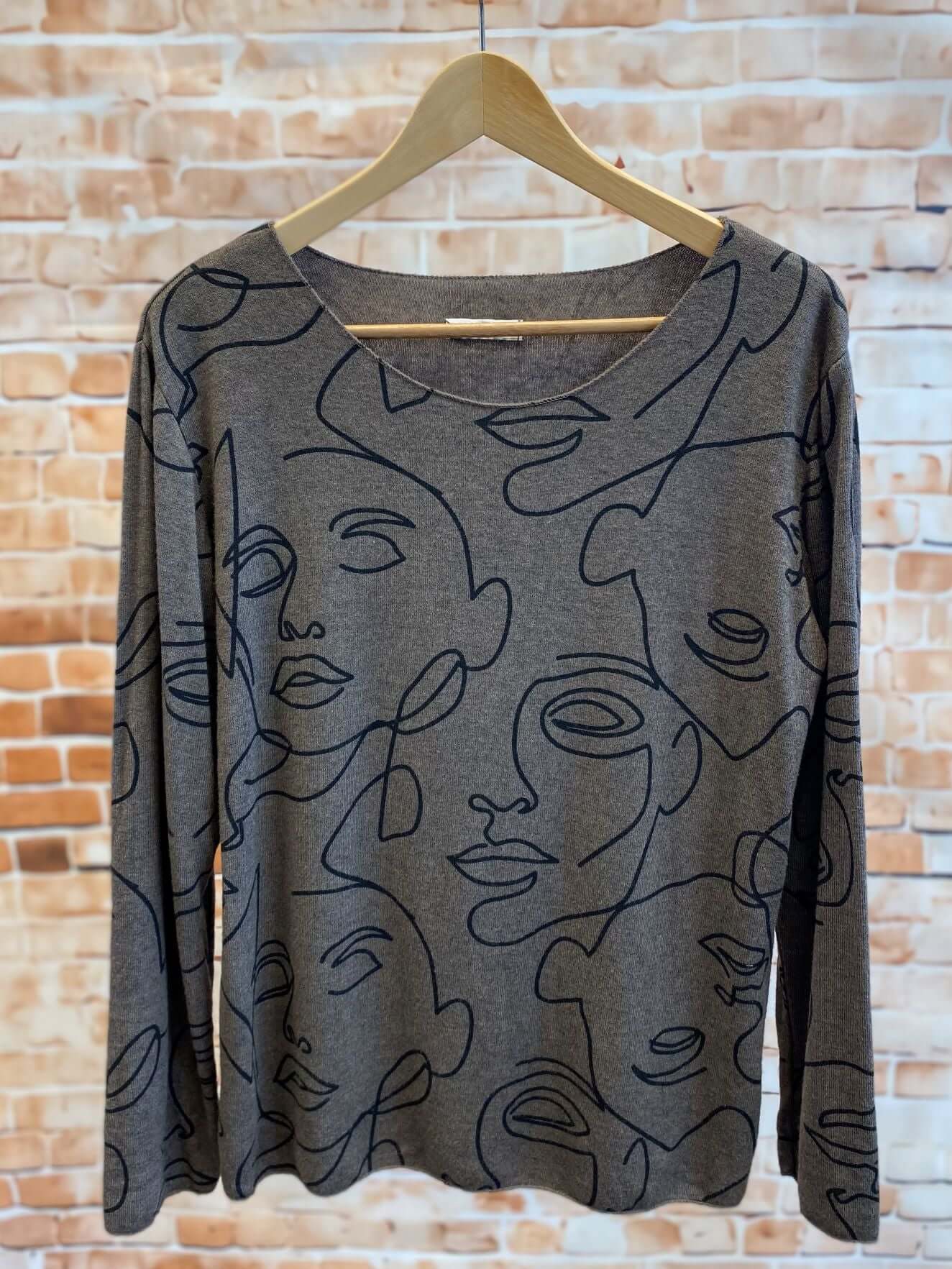 Viskose-Langarmshirt mit Gesichtsmotiv