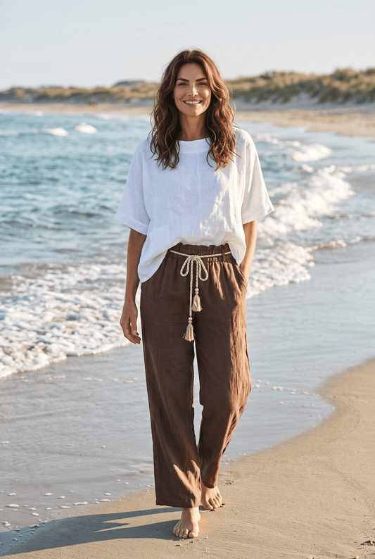 Lange Leinenhose mit elastischem Gummibund