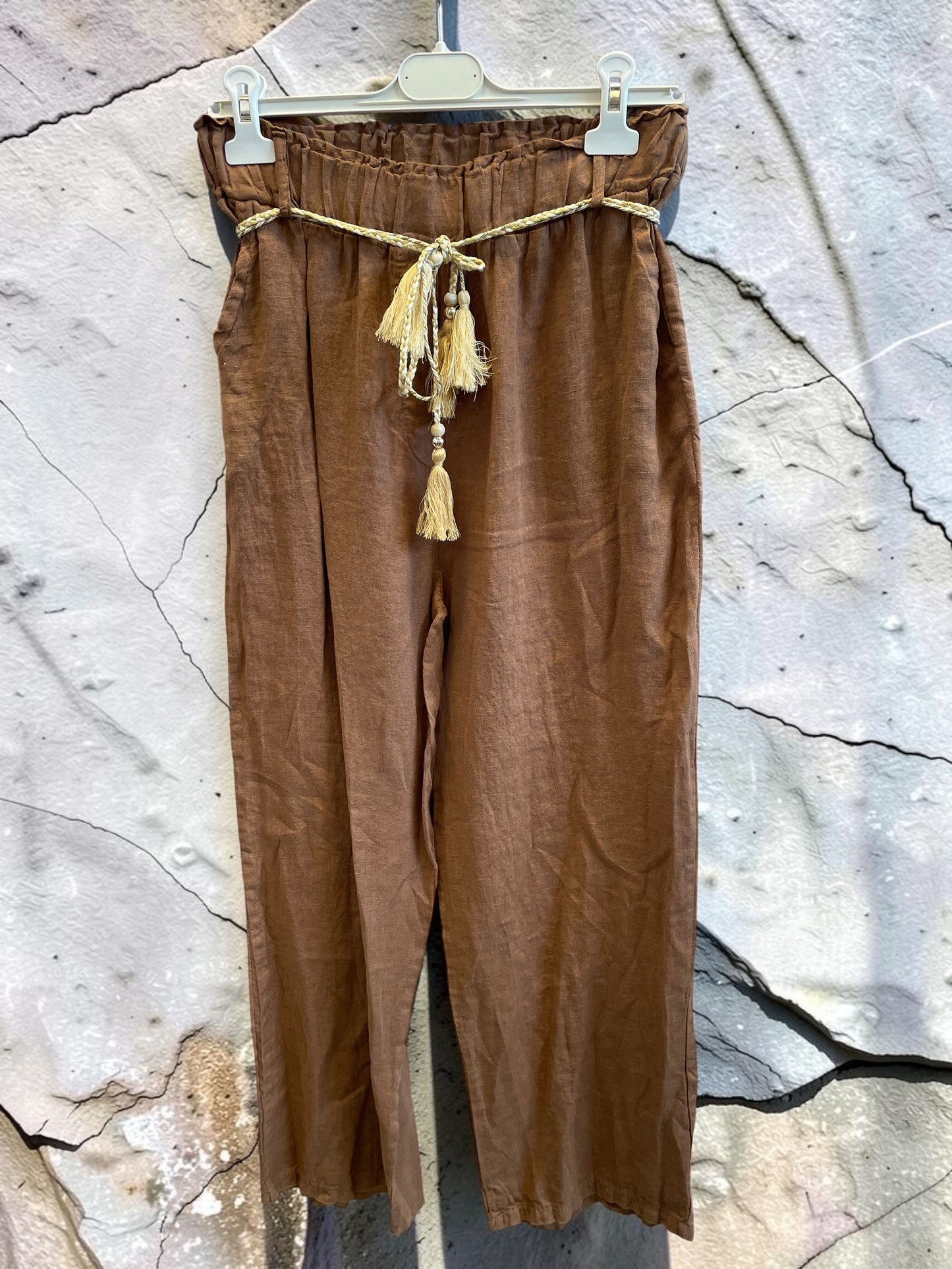 Lange Leinenhose mit elastischem Gummibund