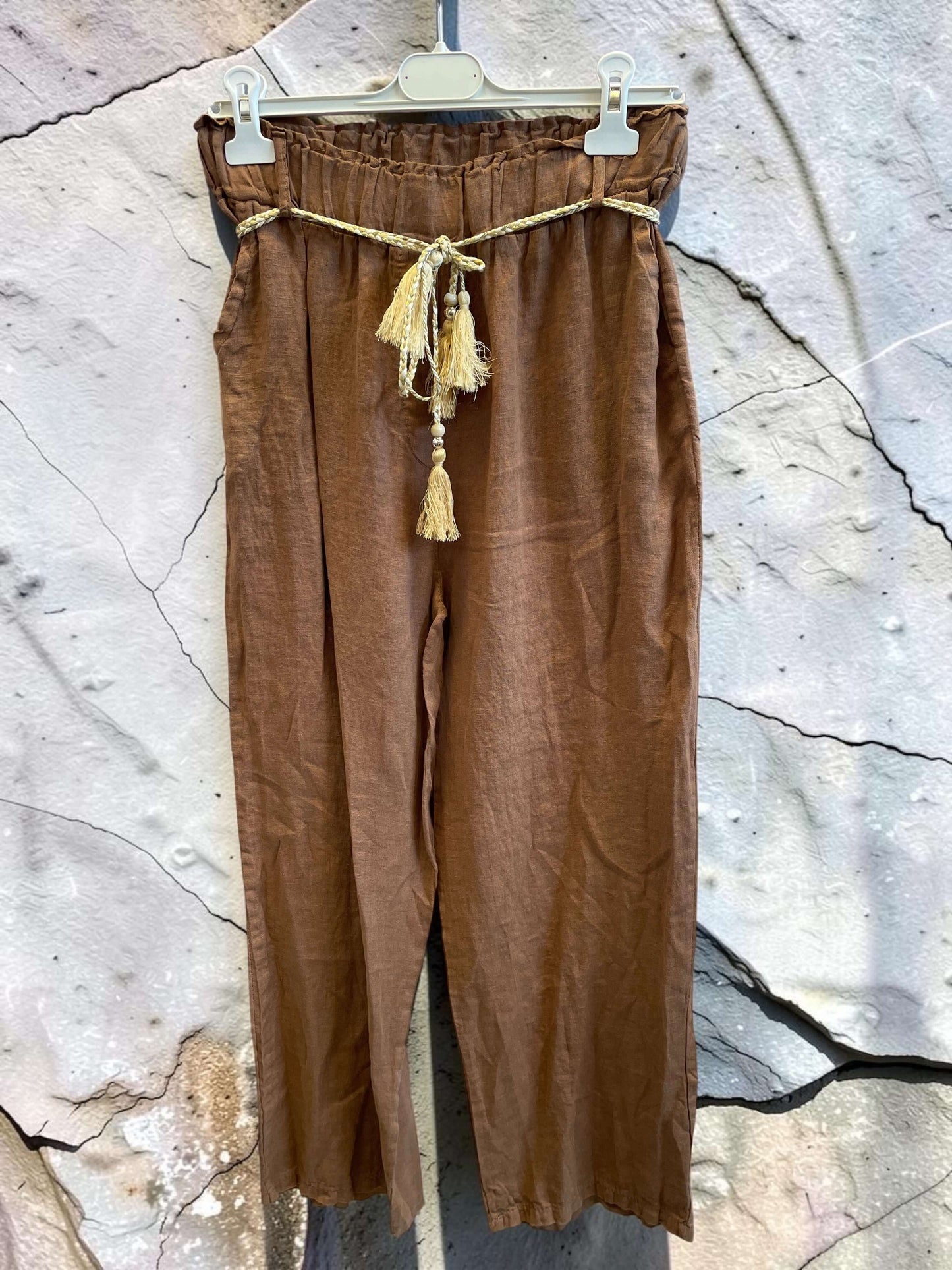 Lange Leinenhose mit elastischem Gummibund