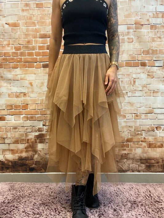 Mesh-Rock mit Rüschen und Gummibund