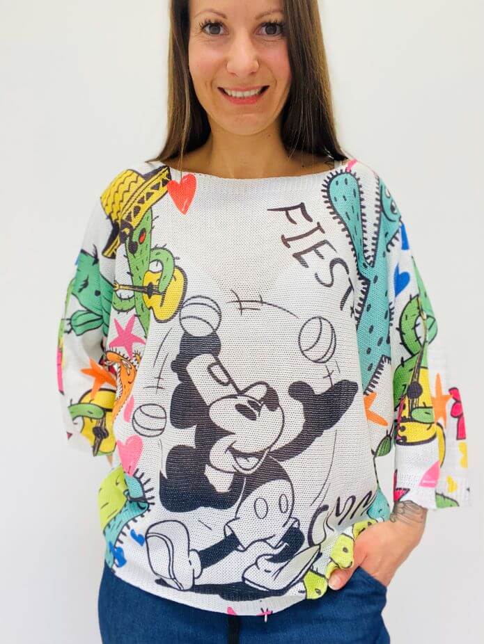 Netzpullover mit Mickey Mouse-Kaktus Motiv