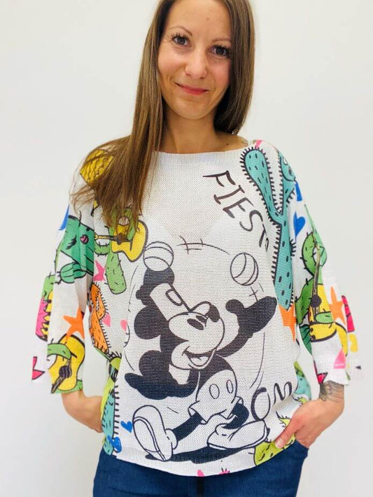 Netzpullover mit Mickey Mouse-Kaktus Motiv