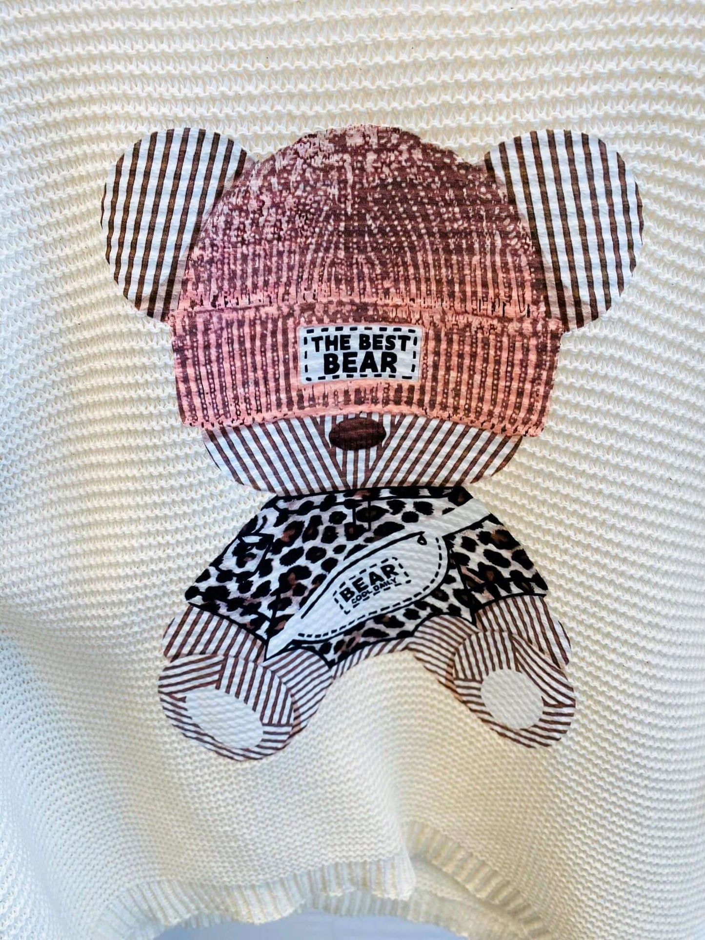 Kurzarm Strick-Pullover mit Bärmotiv