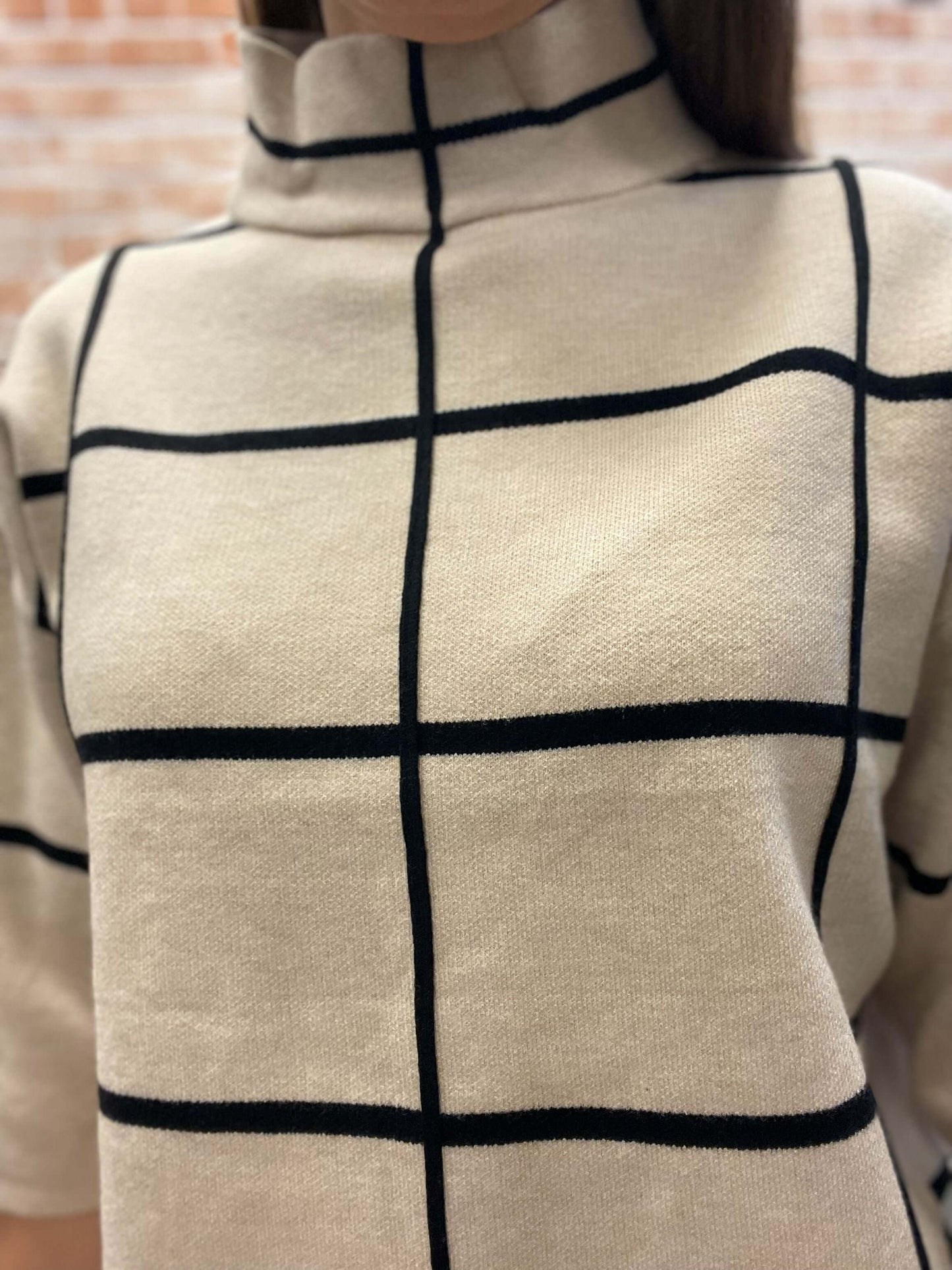 Karierter Stehkragenpullover - kurzarm