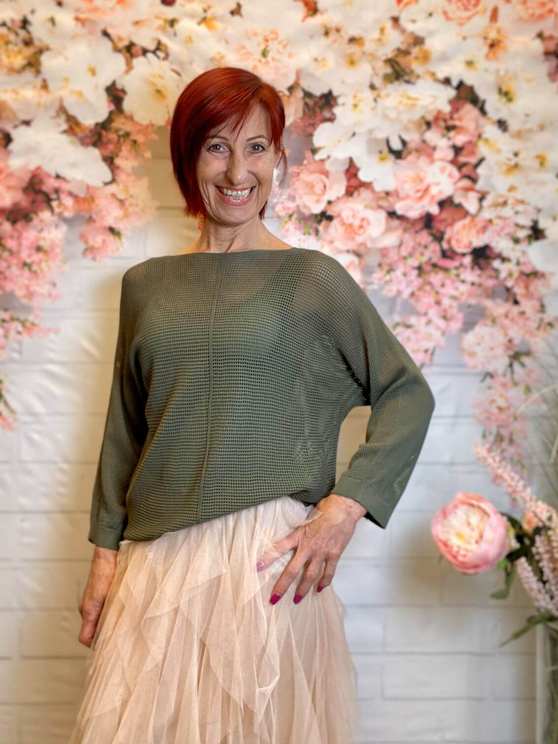 Dünner Netzpullover mit 3/4-Arm