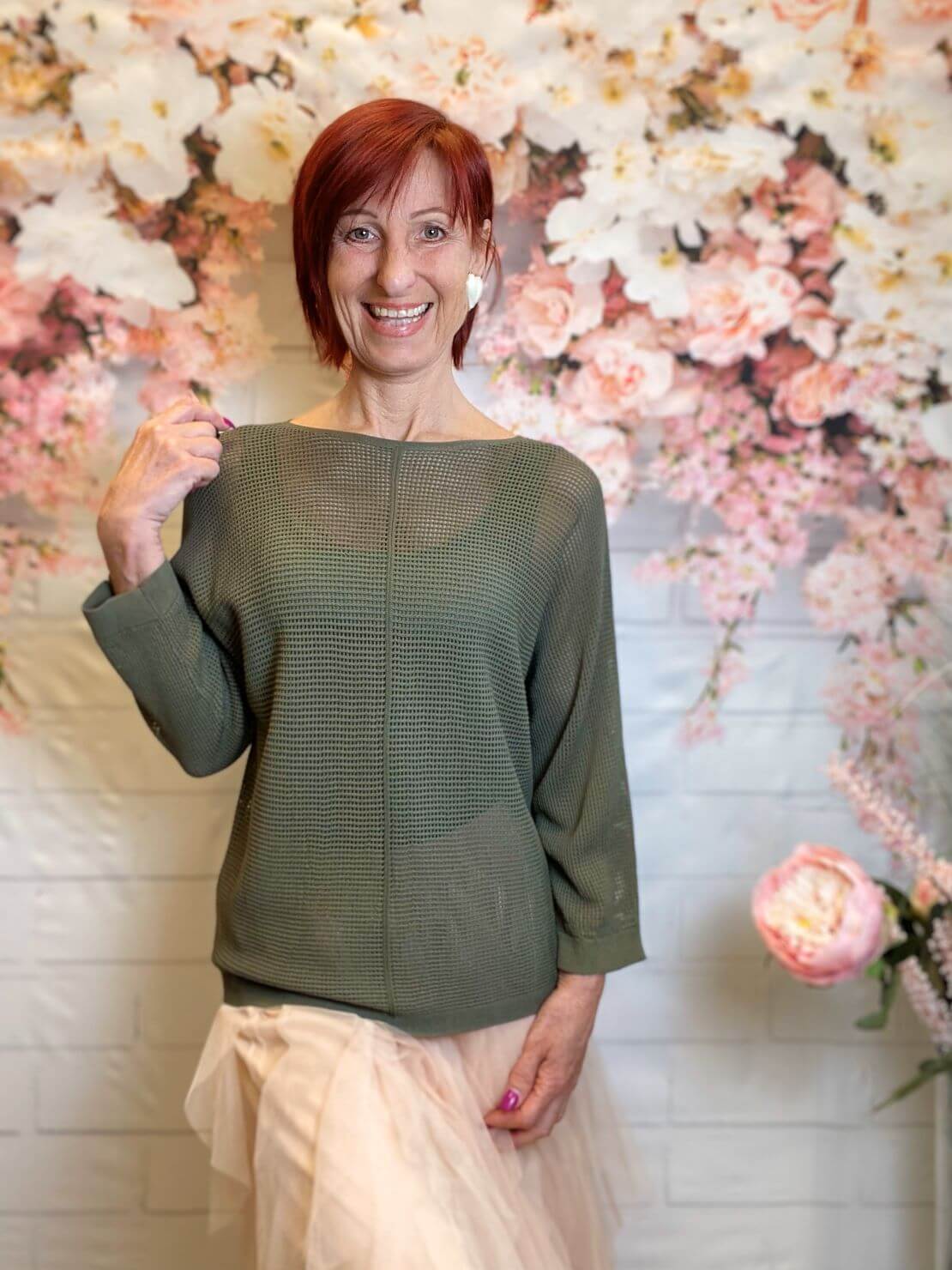 Dünner Netzpullover mit 3/4-Arm